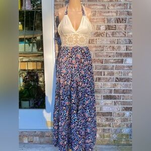 Vintage 70s Corky Craig of California Crochet Floral Halter Sundress